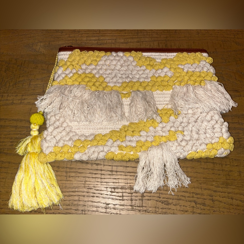 Guadalupe Majorca Woven Artisan Clutch - Lime Yellow & White Bag